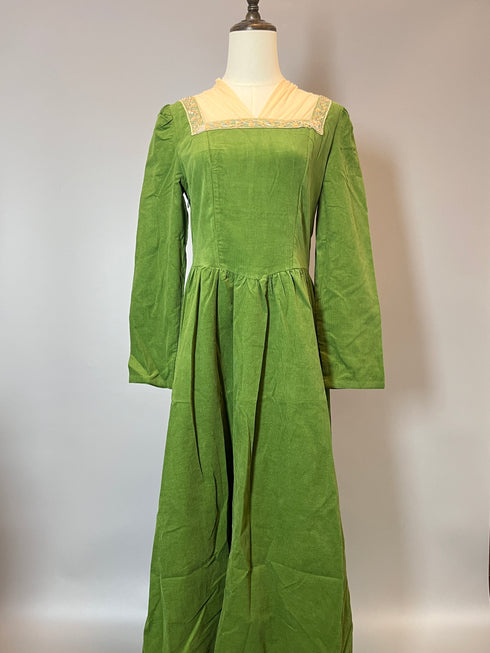 Green Regency Era Dress with Lace - Long Sleeves Dress - Green Maxi Dress - Regency Dress Plus Size
